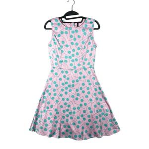 Stile Benetton Fit Flare Dress Womens XS Pink Cherry Print Rockabilly Retro